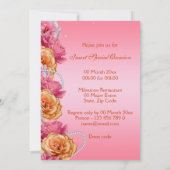 ピンク オレンジ ローズ 誕生日 婚約 結婚 招待状 (裏面)