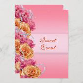 ピンク オレンジ ローズ 誕生日 婚約 結婚 招待状 (正面/裏面)