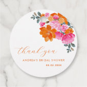 ピンク オレンジ ヴィブラント フローラル ブライダル シャワー サンクス フェイバータグ (裏面)