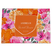 ピンク オレンジ 水彩 花のサマー ブライダル シャワー ラージペーパーバッグ (正面)