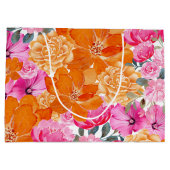 ピンク オレンジ 水彩 花のサマー ブライダル シャワー ラージペーパーバッグ (裏面)