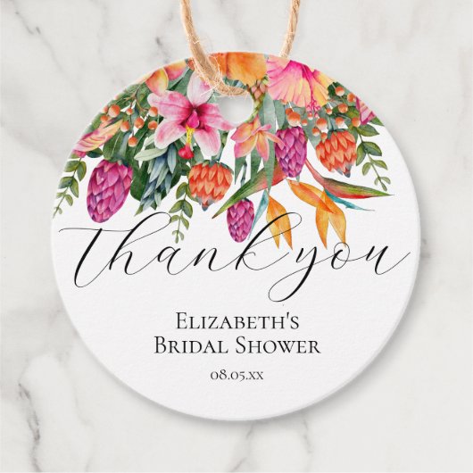 ピンク オレンジ 熱帯の花 スクリプト ありがとう フェイバータグ (正面)