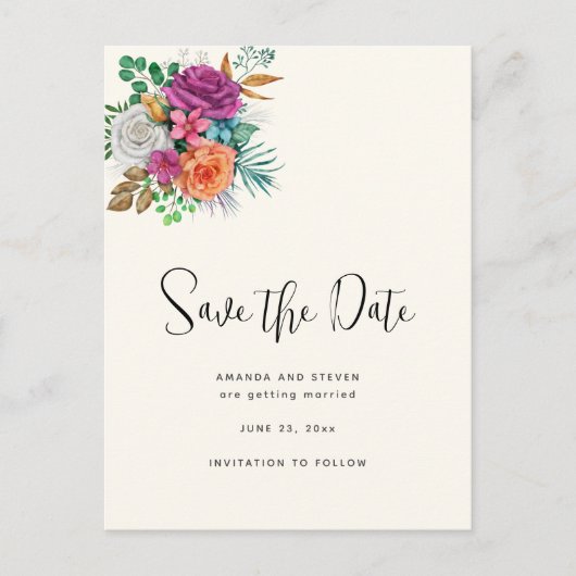 ピンク、オレンジ、白のバラのフローラ保存日 インビテーションポストカード (正面)