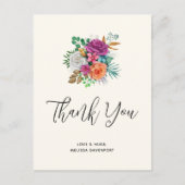 ピンク、オレンジ & 白のバラの花束　ありがとうございます ポストカード (正面)