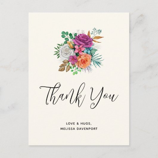 ピンク、オレンジ & 白のバラの花束　ありがとうございます ポストカード (正面)