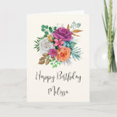 ピンク、オレンジ & 白のバラの花束 誕生日 カード (正面)