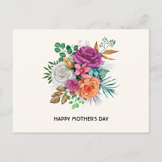 ピンク、オレンジ、白のバラ花束母の日 シーズンポストカード (正面)