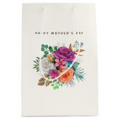 ピンク、オレンジ、白のバラ花束母の日 ミディアムペーパーバッグ (正面)