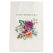 ピンク、オレンジ、白のバラ花束母の日 ミディアムペーパーバッグ (裏面)