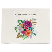 ピンク、オレンジ、白のバラ花束母の日 ラージペーパーバッグ (正面)