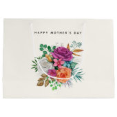 ピンク、オレンジ、白のバラ花束母の日 ラージペーパーバッグ (裏面)