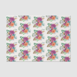 ピンク、オレンジ、白のバラ花柄 薄葉紙