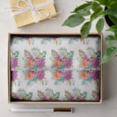 ピンク、オレンジ、白のバラ花柄 薄葉紙 (ギフト)