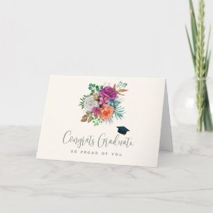 ピンク、オレンジ & 白のバラ 卒業 カード