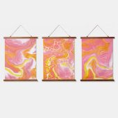 ピンク、オレンジ、白の大理石の流体アート 吊り下げ型タペストリー (トリプル)