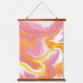 ピンク、オレンジ、白の大理石の流体アート 吊り下げ型タペストリー (正面)