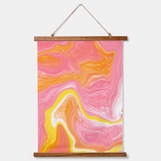 ピンク、オレンジ、白の大理石の流体アート 吊り下げ型タペストリー (正面3)