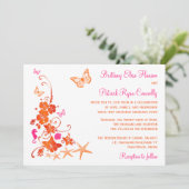 ピンク オレンジ 白 熱帯のビーチ ウェディング 招待状 (スタンド正面)