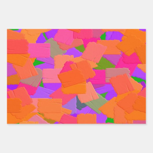 ピンク、オレンジ、紫の抽象芸術 ラッピングペーパーシート (正面3)