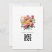 ピンク、オレンジ、緑のフローラ結婚の 招待状 (裏面)