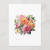 ピンク、オレンジ & 緑の花の結婚式ゲスト詳細 エンクロージャーカード (裏面)