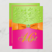 ピンク、オレンジ、緑のSweet sixteen招待状 招待状 (正面/裏面)