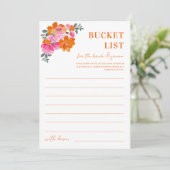 ピンク オレンジ 花の ブライダル シャワー バケット リスト カード (スタンド正面)