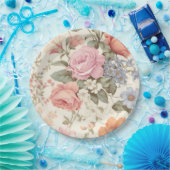 ピンク オレンジ 花柄 ペーパープレート (パーティー)