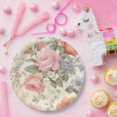 ピンク オレンジ 花柄 ペーパープレート (パーティー)