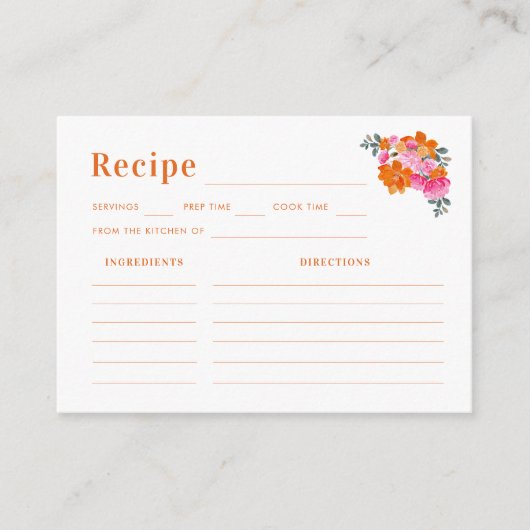 ピンク オレンジ 花柄 レシピをシェアする ブライダルシャワー エンクロージャーカード (正面)