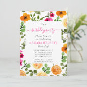 ピンク オレンジ 花 エレガント スクリプト 誕生日パーティー 招待状 (スタンド正面)