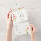 ピンク オレンジ 野の花 開花 シール 送る 結婚式 オールインワン招待状 (貼ってはがせる)