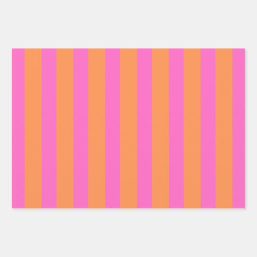 ピンク、オレンジ、青の各ストライプ幾何学的 ラッピングペーパーシート (正面2)