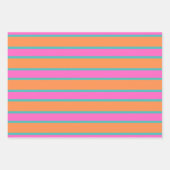 ピンク、オレンジ、青の各ストライプ幾何学的 ラッピングペーパーシート (正面)