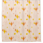 ピンク、オレンジ、黄色のスターバストミッドセンチュリーパターン シャワーカーテン (正面)