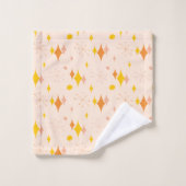 ピンク、オレンジ、黄色のスターバストミッドセンチュリーパターン バスタオルセット (ウォッシュタオル)