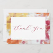 ピンク、オレンジ、黄色の抽象芸術フローラノートカード サンキューカード (正面)