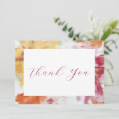 ピンク、オレンジ、黄色の抽象芸術フローラノートカード サンキューカード (スタンド正面)