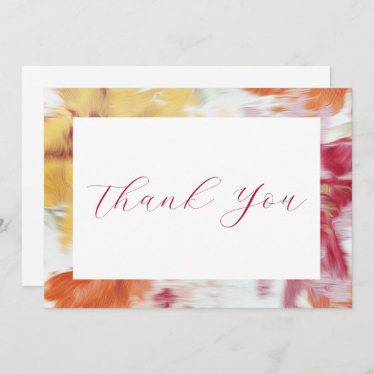 ピンク、オレンジ、黄色の抽象芸術フローラノートカード サンキューカード (正面/裏面)