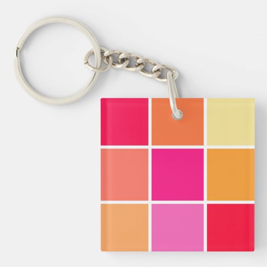 ピンク、オレンジ、黄色の正方形 キーホルダー (正面)