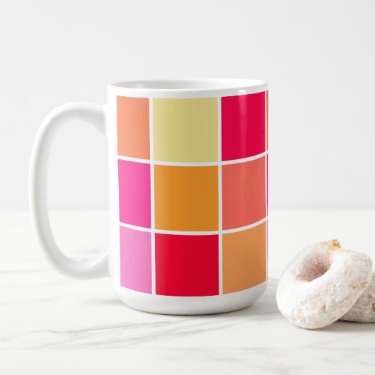 ピンク、オレンジ、黄色の正方形 コーヒーマグカップ (ドーナツ)