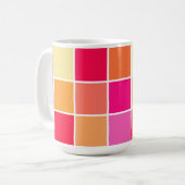 ピンク、オレンジ、黄色の正方形 コーヒーマグカップ (正面左)