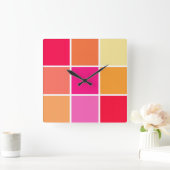 ピンク、オレンジ、黄色の正方形 スクエア壁時計 (ホーム)