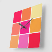 ピンク、オレンジ、黄色の正方形 スクエア壁時計 (傾斜)