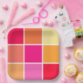 ピンク、オレンジ、黄色の正方形 ペーパープレート (パーティー)