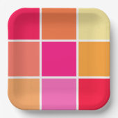 ピンク、オレンジ、黄色の正方形 ペーパープレート (正面)