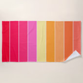 ピンク、オレンジ、黄色の水カラーのストライプ ビーチタオル (正面)