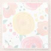 ピンク、オレンジ、黄色の水カラーフローラ ガラスコースター (裏面)