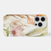 ピンク、オレンジ、黄色の水彩花柄 iPhoneケース (裏面横)