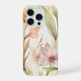 ピンク、オレンジ、黄色の水彩花柄 iPhone 15 PROケース